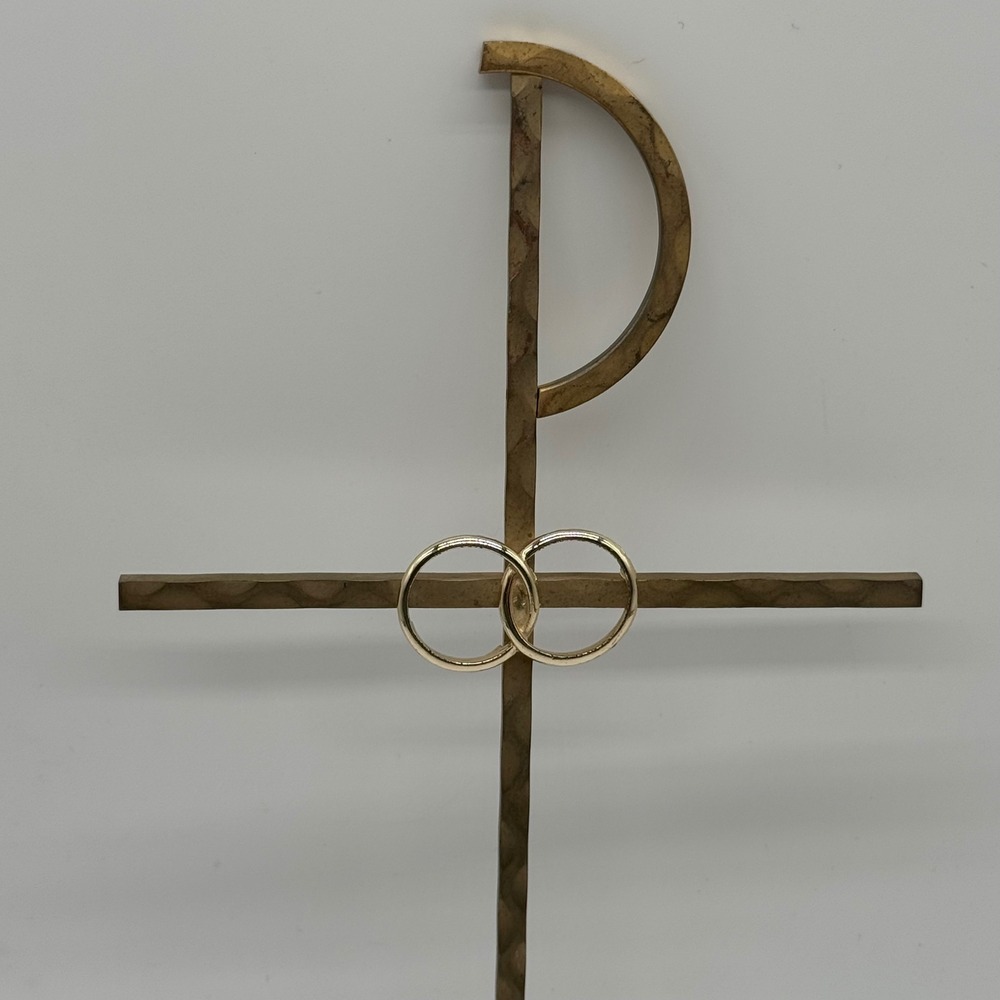 Vintage Brass Chi Rho Wedding Cross Interlocking Rings Anniversary Wall Decor 10